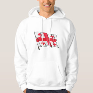 Waving Georgia Flag Red and White Five Crosses Hoodie