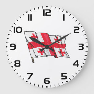 Waving Georgia Flag Red and White Five Crosses Large Clock