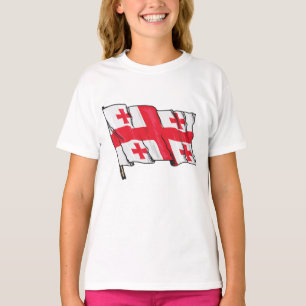 Waving Georgia Flag Red and White Five Crosses T-Shirt