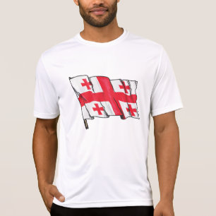 Waving Georgia Flag Red and White Five Crosses T-Shirt