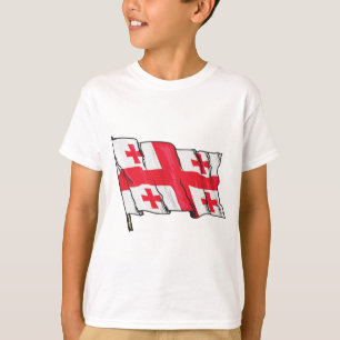 Waving Georgia Flag Red and White Five Crosses T-Shirt