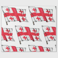 Waving Georgia Flag Red and White Five Crosses