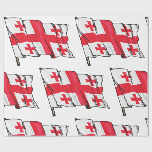 Waving Georgia Flag Red and White Five Crosses Wrapping Paper