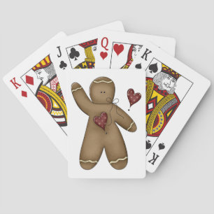 Waving Gingerbread Man with Polka Dot Hearts Playing Cards