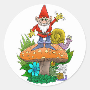 Waving Gnome.jpg Classic Round Sticker
