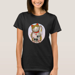 Waving Japanese cat illustration with inscription T-Shirt