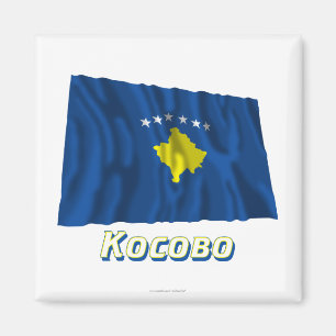 Waving Kosovo Flag with name in Russian Magnet