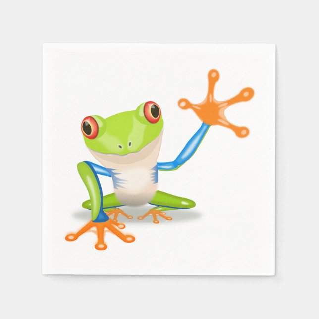 Waving red eyed tree frog illustration napkin (Front)