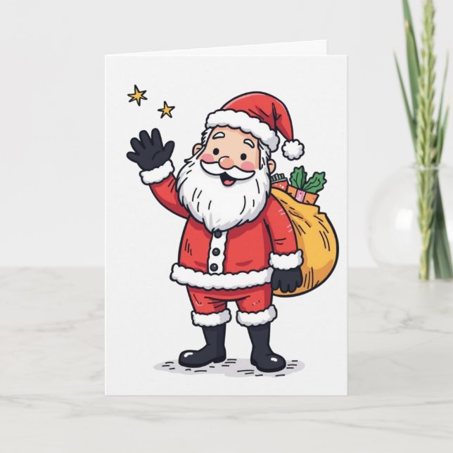 Waving Santa Christmas Card – Blank Inside Holiday (Front)