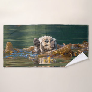 Waving Sea Otter Bath Towel