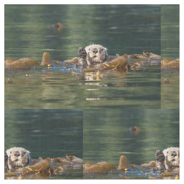 Waving Sea Otter Fabric (Close Up)
