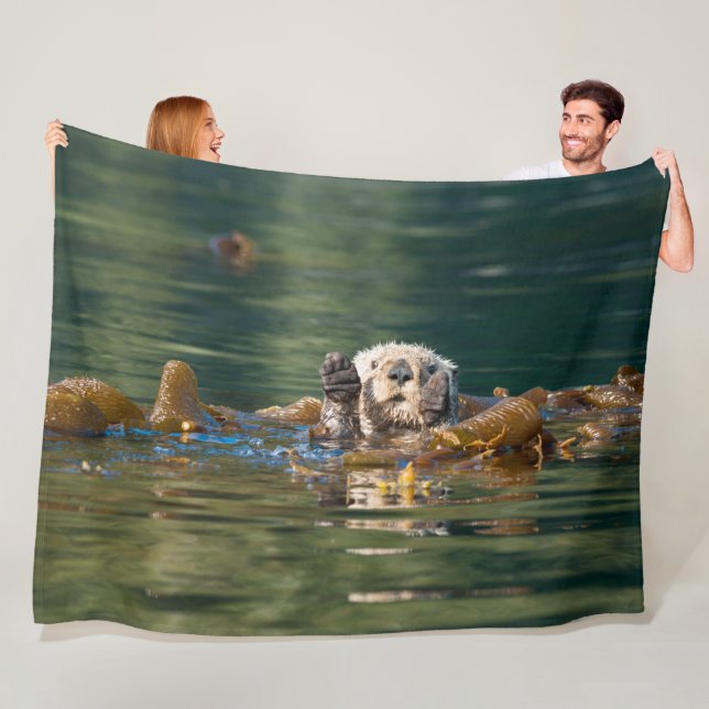 Waving  Sea Otter Fleece Blanket (In Situ)