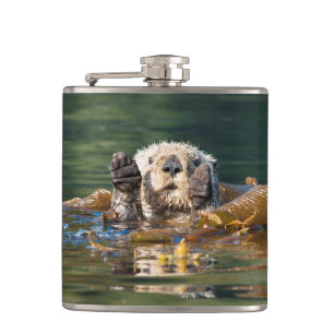 Waving Sea Otter Hip Flask