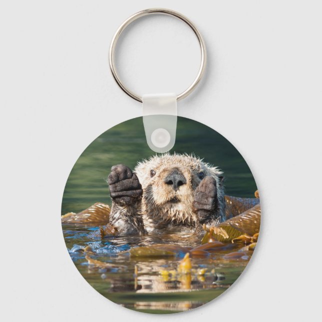 Waving Sea Otter Key Ring (Front)