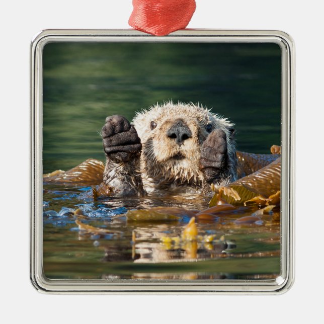 Waving Sea Otter Metal Tree Decoration (Front)