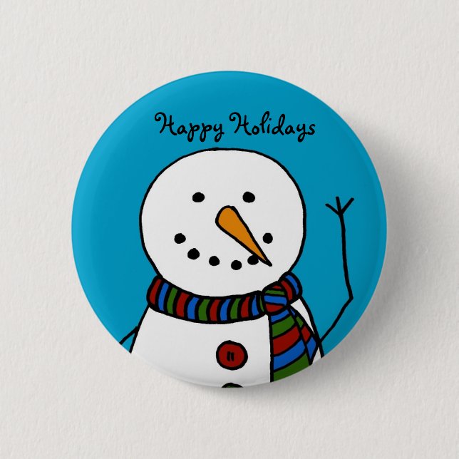 waving snowman 6 cm round badge (Front)