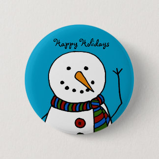 waving snowman 6 cm round badge