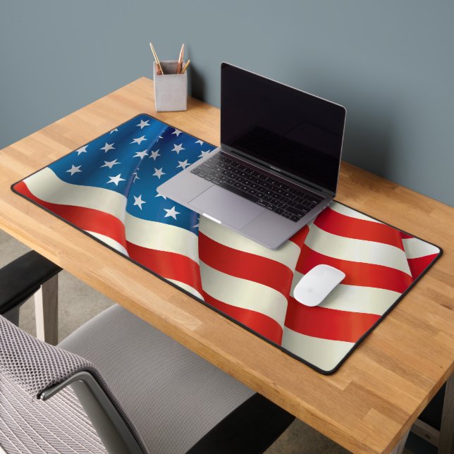 Waving U.S. Flag Red White and Blue Desk Mat (Office 2)