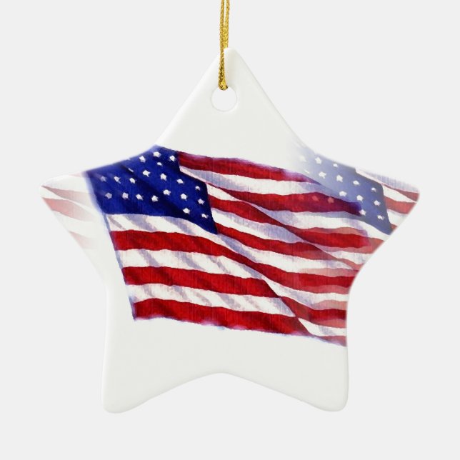 Waving US Flag Ceramic Tree Decoration (Front)