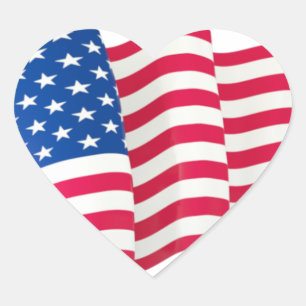 Waving USA Flag Red White Blue Stars Stripes Heart Sticker