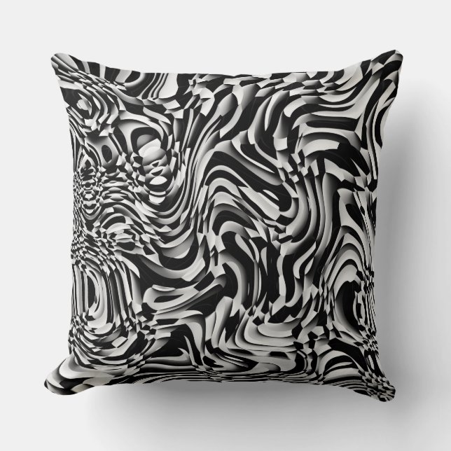 Wavy Abstract 270321 - 01 Black and White Cushion (Front)