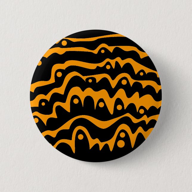 Wavy Abstract Black and Orange 6 Cm Round Badge (Front)