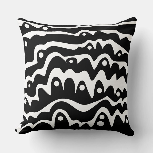 Wavy Abstract Black and White Cushion (Front)