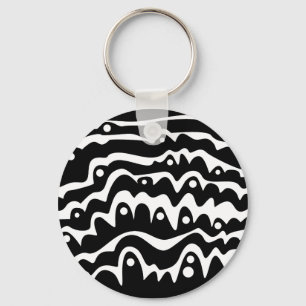 Wavy Abstract Black and White Key Ring