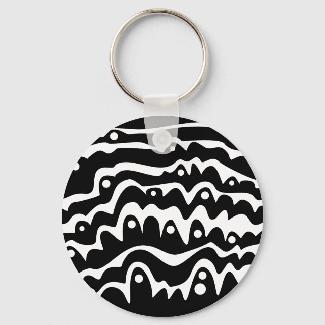 Wavy Abstract Black and White Key Ring (Front)
