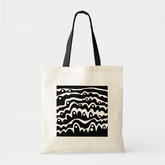 Wavy Abstract Black and White Tote Bag (Front)