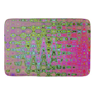 Wavy Abstract Green and Red Retro Mosaic Zigzags Bath Mat