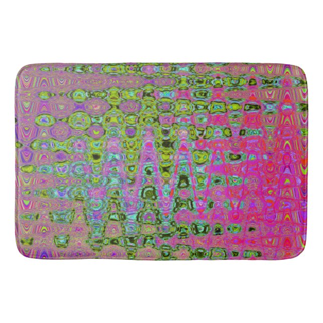 Wavy Abstract Green and Red Retro Mosaic Zigzags Bath Mat (Front)