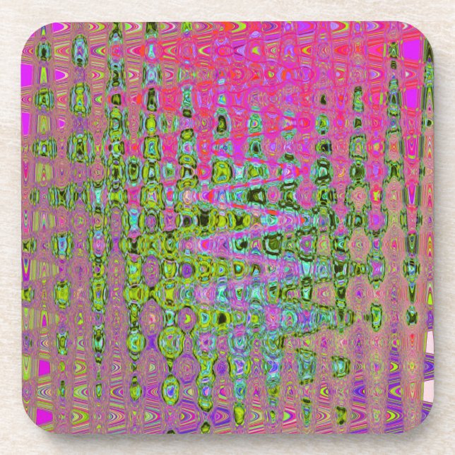 Wavy Abstract Green and Red Retro Mosaic Zigzags Coaster (Front)