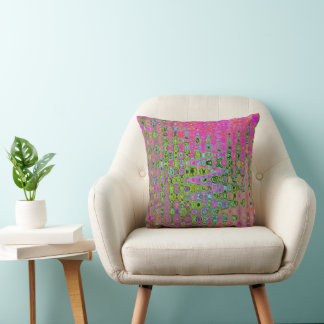 Wavy Abstract Green and Red Retro Mosaic Zigzags Cushion