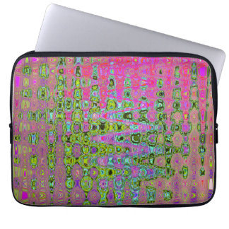 Wavy Abstract Green and Red Retro Mosaic Zigzags Laptop Sleeve