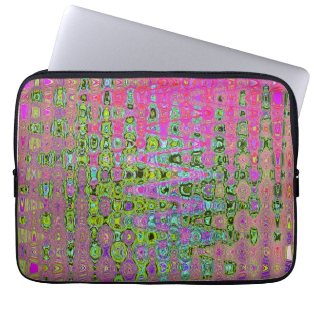 Wavy Abstract Green and Red Retro Mosaic Zigzags Laptop Sleeve (Front)