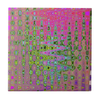 Wavy Abstract Green and Red Retro Mosaic Zigzags Tile