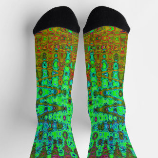 Wavy Abstract Lime Green Retro Mosaic Zigzags Socks