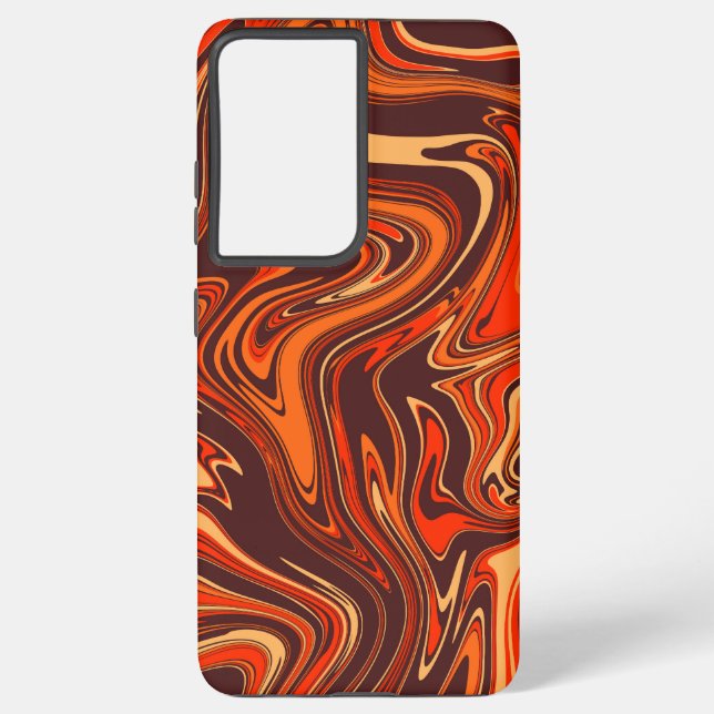 Wavy abstract, liquid red marble, fluid, retro samsung galaxy s21 ultra case (Back)