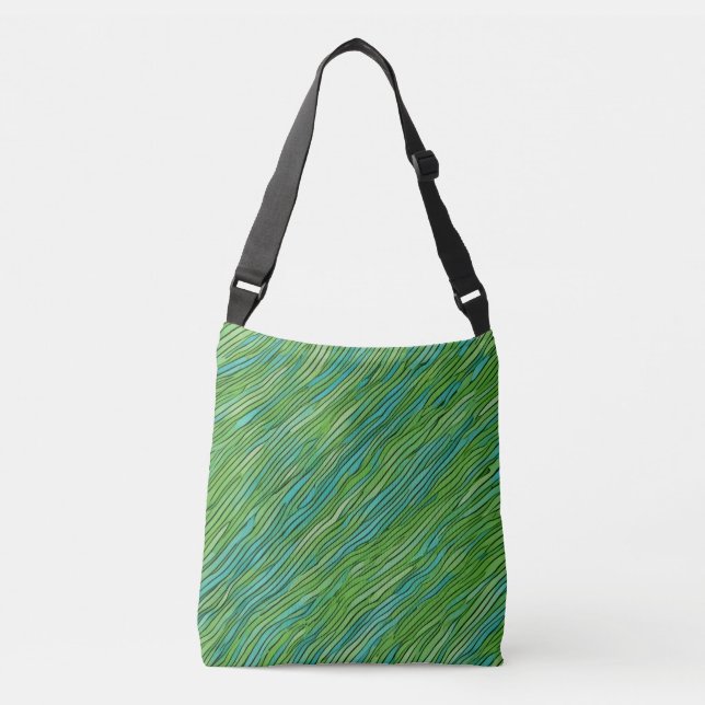Wavy abstract pattern in green and blue crossbody bag (Front)