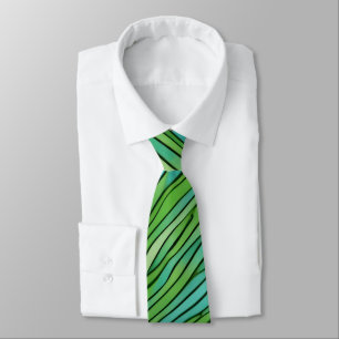 Wavy abstract pattern in green and blue tie