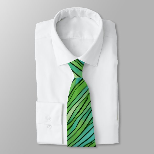 Wavy abstract pattern in green and blue tie (Tied)