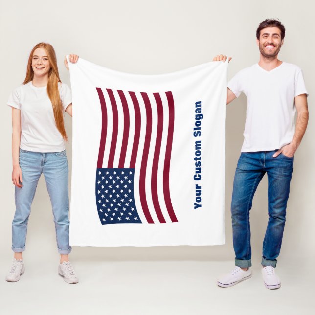 Wavy American Flag (with your custom slogan) Fleece Blanket (In Situ)