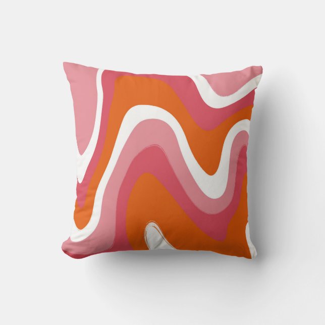 Wavy and Groovy Pink and Orange Cushion (Front)