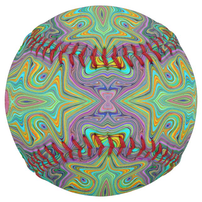 Wavy Aqua Blue and Orange Trippy Pattern Softball (Front)