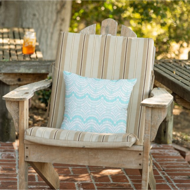 Wavy Aqua Geometric Pattern Cushion (Chair)