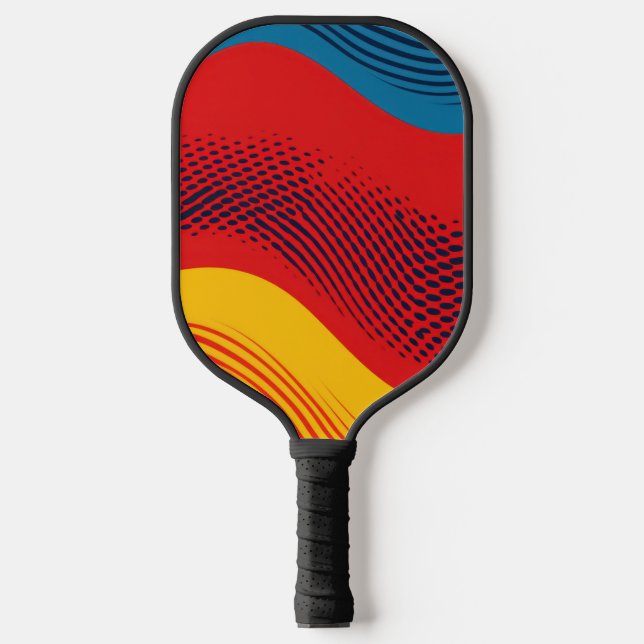 Wavy bands in primary colours with textures pickleball paddle (Front)