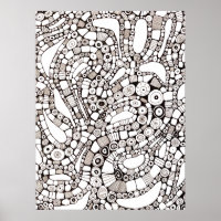 Wavy Bendy Circles Square Abstract Line Drawing