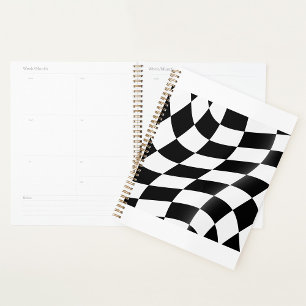 Wavy Black and White Chequered Flag Racing Planner