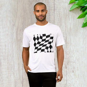 Wavy Black and White Chequered Flag Racing T-Shirt